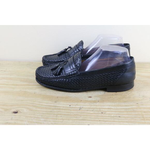 Allen Edmonds Shoes Mens 8 EE Black Leather Rimini Tassel Basket Weave Loafers - Picture 1 of 7